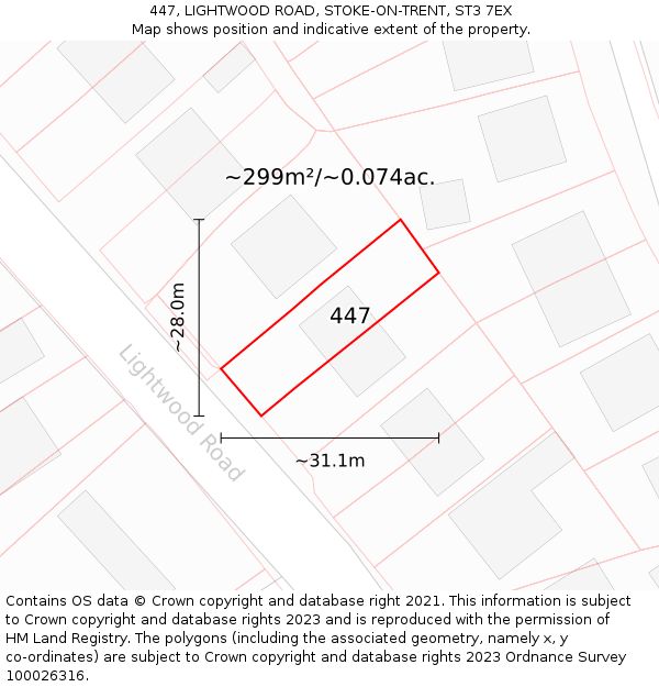 447, LIGHTWOOD ROAD, STOKE-ON-TRENT, ST3 7EX: Plot and title map