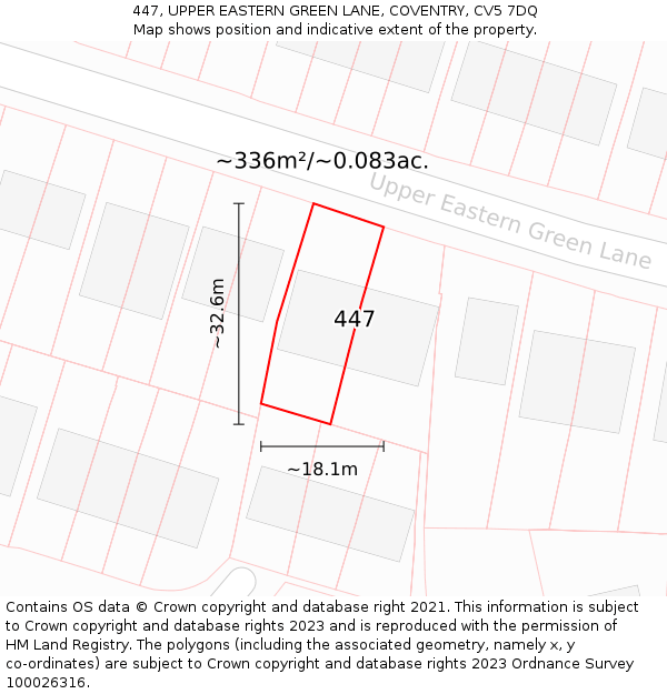 447, UPPER EASTERN GREEN LANE, COVENTRY, CV5 7DQ: Plot and title map