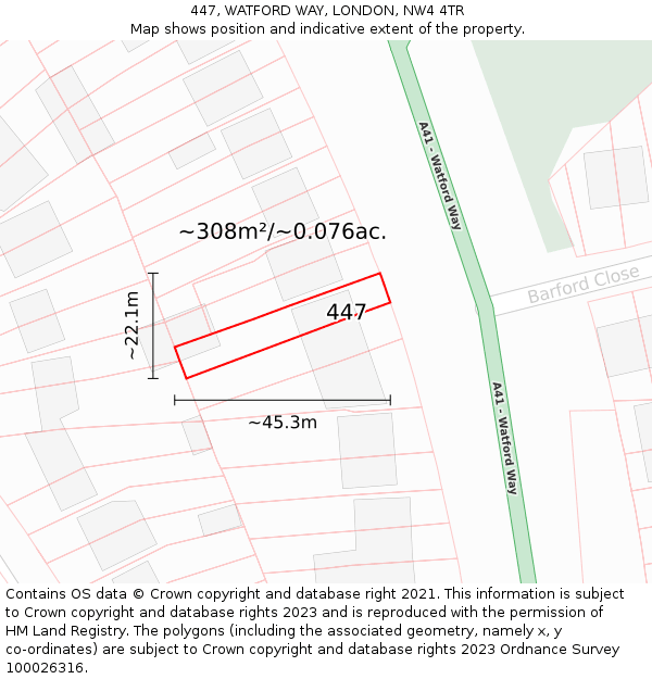 447, WATFORD WAY, LONDON, NW4 4TR: Plot and title map