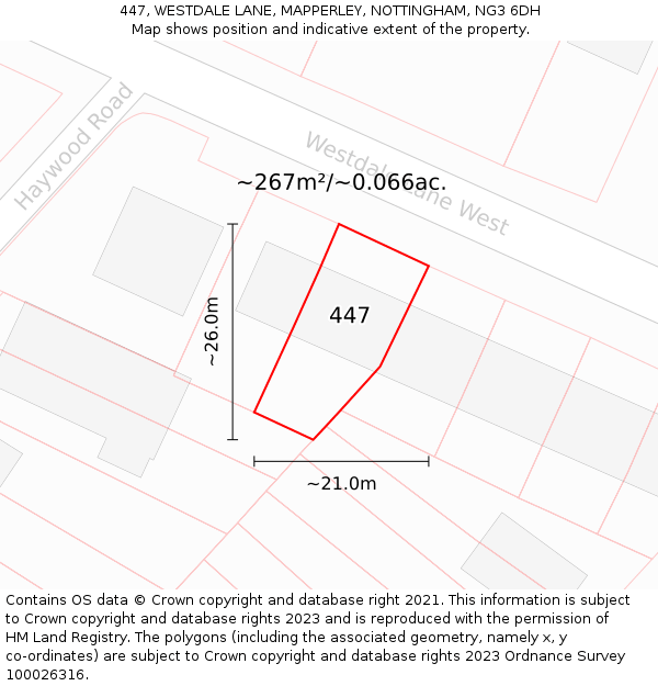 447, WESTDALE LANE, MAPPERLEY, NOTTINGHAM, NG3 6DH: Plot and title map