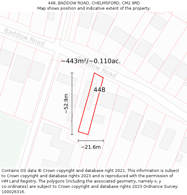 448, BADDOW ROAD, CHELMSFORD, CM2 9RD: Plot and title map