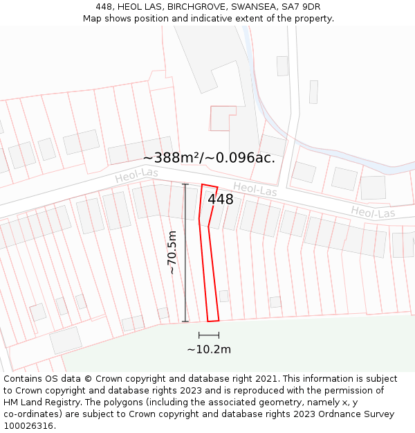 448, HEOL LAS, BIRCHGROVE, SWANSEA, SA7 9DR: Plot and title map