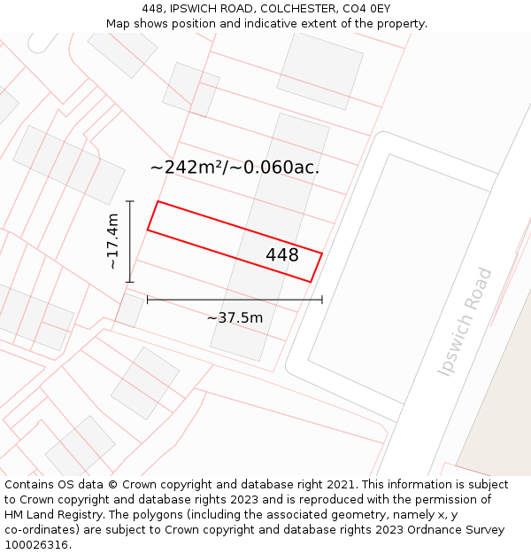 448, IPSWICH ROAD, COLCHESTER, CO4 0EY: Plot and title map