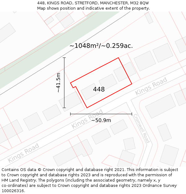 448, KINGS ROAD, STRETFORD, MANCHESTER, M32 8QW: Plot and title map