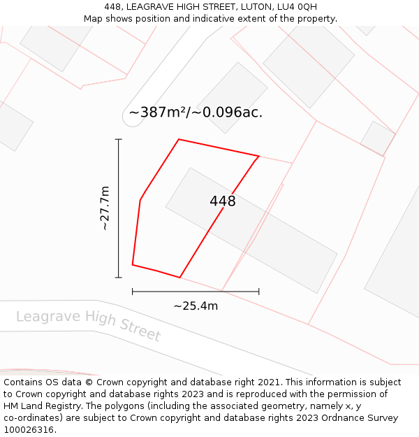 448, LEAGRAVE HIGH STREET, LUTON, LU4 0QH: Plot and title map