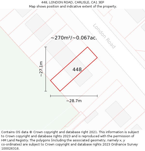 448, LONDON ROAD, CARLISLE, CA1 3EP: Plot and title map