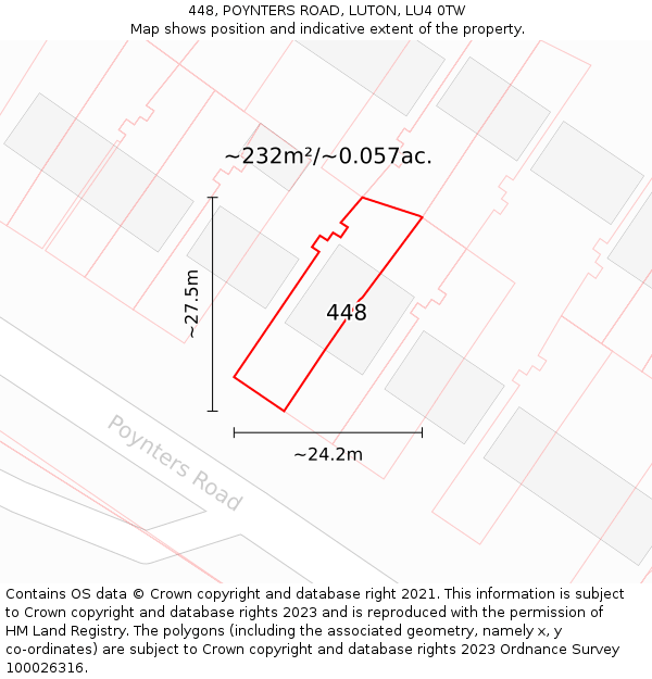 448, POYNTERS ROAD, LUTON, LU4 0TW: Plot and title map