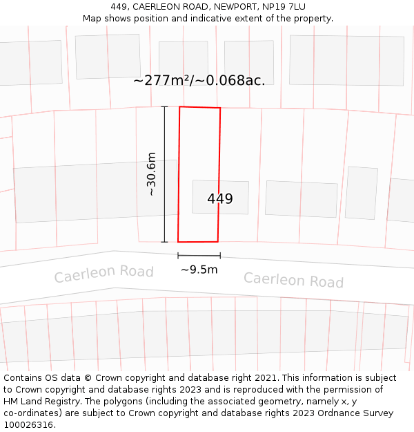 449, CAERLEON ROAD, NEWPORT, NP19 7LU: Plot and title map