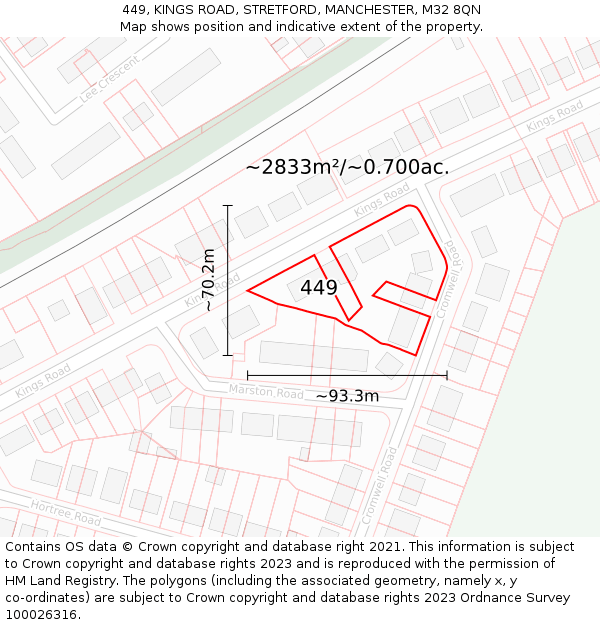 449, KINGS ROAD, STRETFORD, MANCHESTER, M32 8QN: Plot and title map