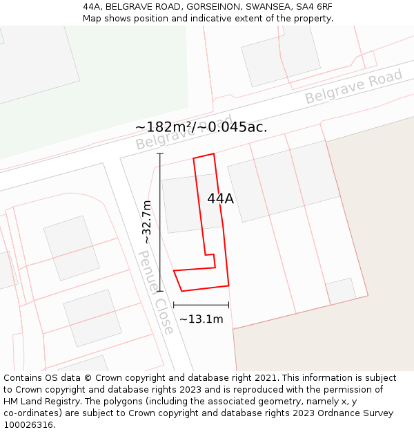 44A, BELGRAVE ROAD, GORSEINON, SWANSEA, SA4 6RF: Plot and title map