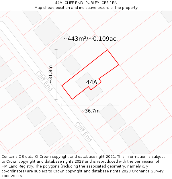 44A, CLIFF END, PURLEY, CR8 1BN: Plot and title map