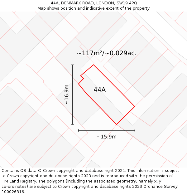 44A, DENMARK ROAD, LONDON, SW19 4PQ: Plot and title map