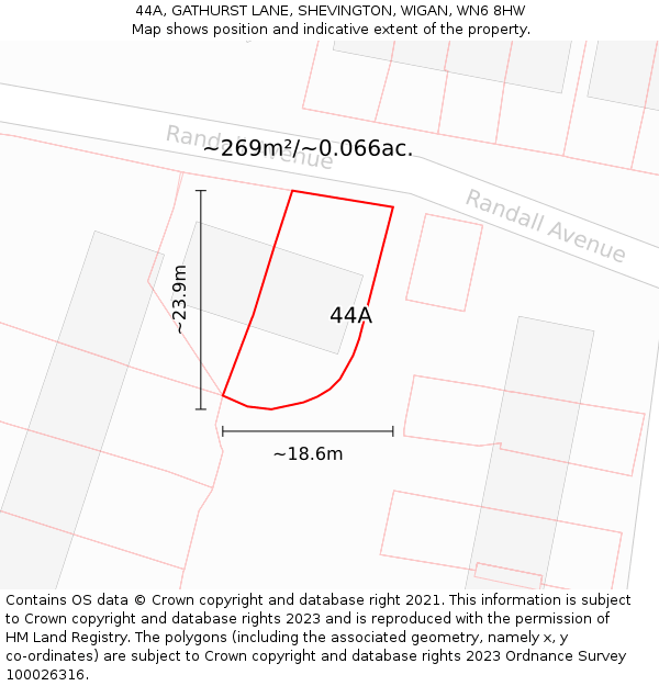 44A, GATHURST LANE, SHEVINGTON, WIGAN, WN6 8HW: Plot and title map