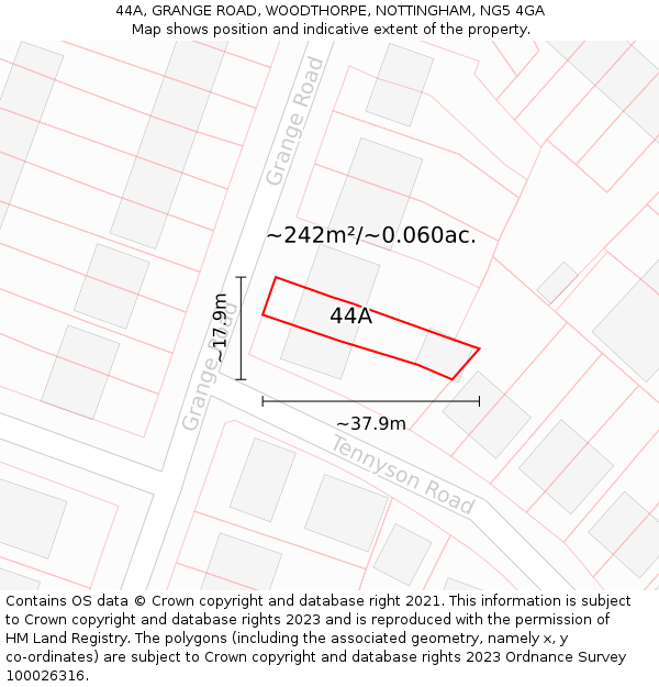 44A, GRANGE ROAD, WOODTHORPE, NOTTINGHAM, NG5 4GA: Plot and title map