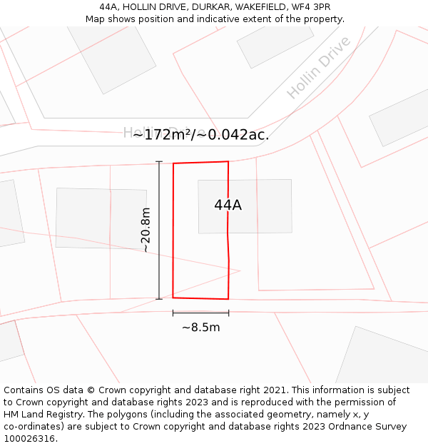 44A, HOLLIN DRIVE, DURKAR, WAKEFIELD, WF4 3PR: Plot and title map