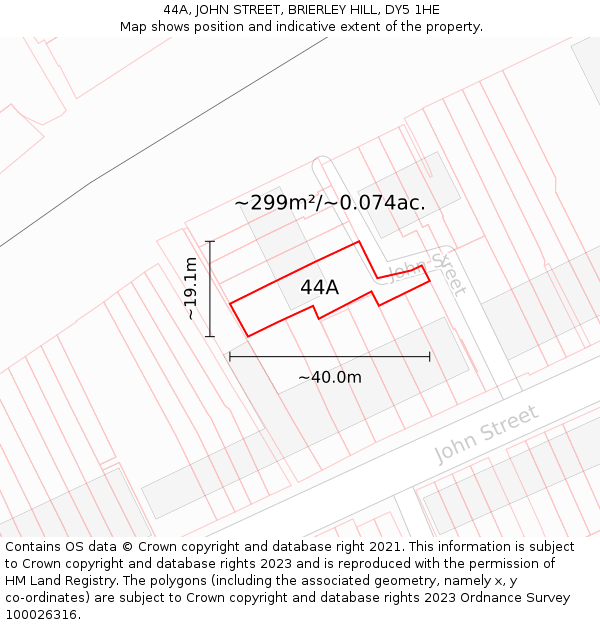 44A, JOHN STREET, BRIERLEY HILL, DY5 1HE: Plot and title map