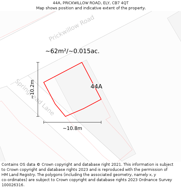 44A, PRICKWILLOW ROAD, ELY, CB7 4QT: Plot and title map