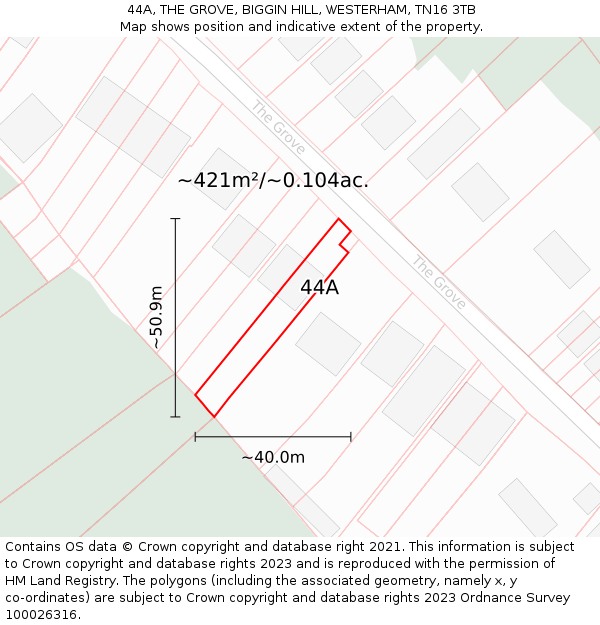 44A, THE GROVE, BIGGIN HILL, WESTERHAM, TN16 3TB: Plot and title map