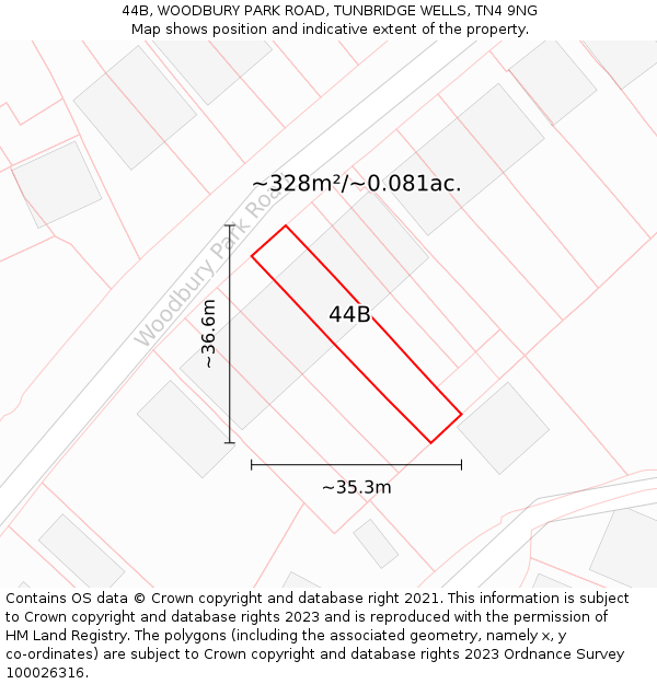 44B, WOODBURY PARK ROAD, TUNBRIDGE WELLS, TN4 9NG: Plot and title map