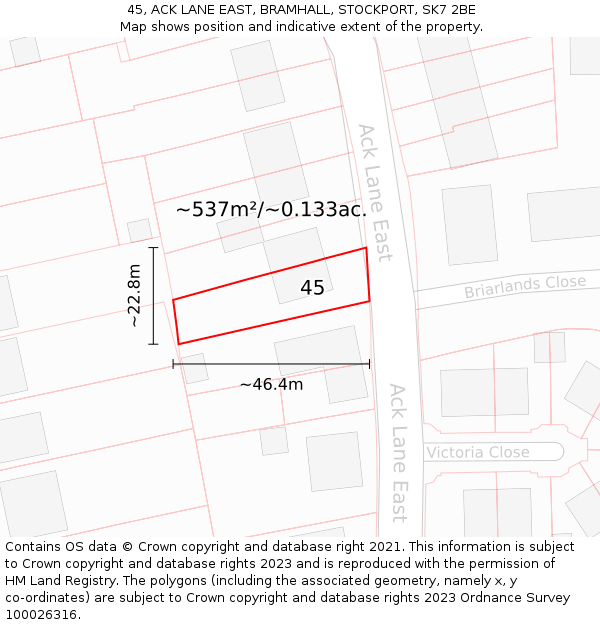 45, ACK LANE EAST, BRAMHALL, STOCKPORT, SK7 2BE: Plot and title map