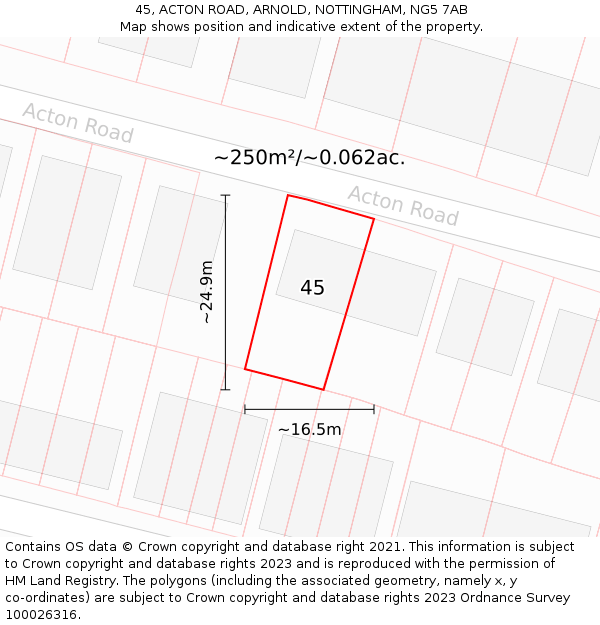 45, ACTON ROAD, ARNOLD, NOTTINGHAM, NG5 7AB: Plot and title map