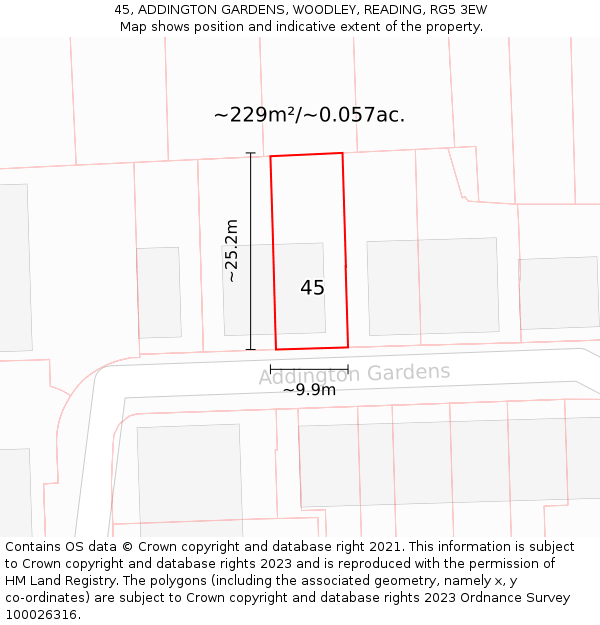 45, ADDINGTON GARDENS, WOODLEY, READING, RG5 3EW: Plot and title map