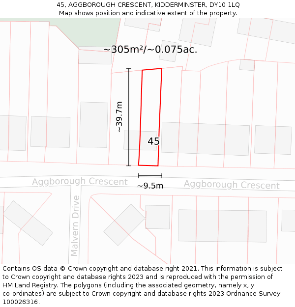 45, AGGBOROUGH CRESCENT, KIDDERMINSTER, DY10 1LQ: Plot and title map