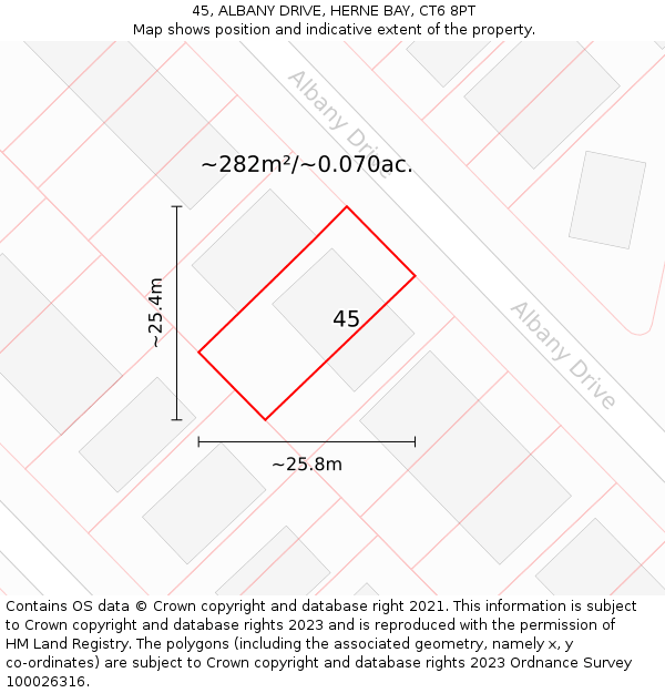 45, ALBANY DRIVE, HERNE BAY, CT6 8PT: Plot and title map