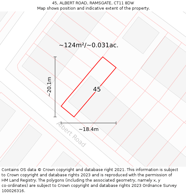 45, ALBERT ROAD, RAMSGATE, CT11 8DW: Plot and title map