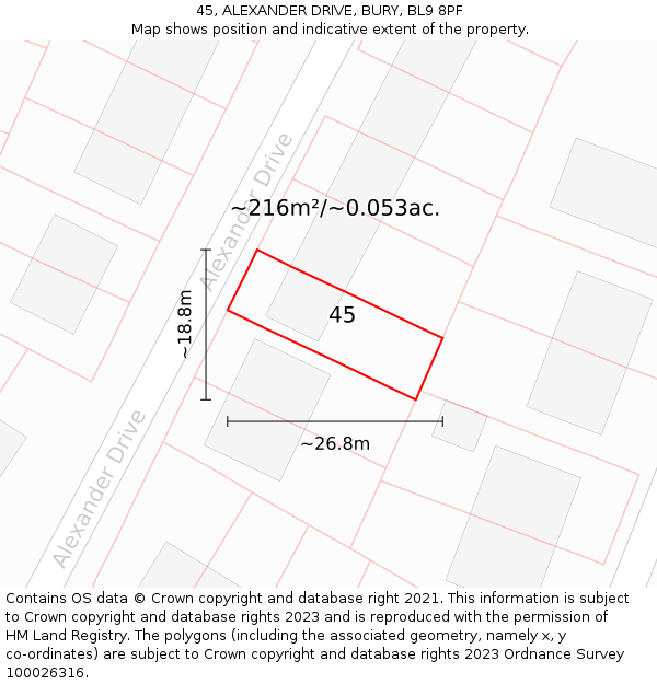 45, ALEXANDER DRIVE, BURY, BL9 8PF: Plot and title map