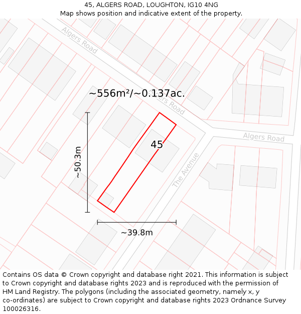 45, ALGERS ROAD, LOUGHTON, IG10 4NG: Plot and title map