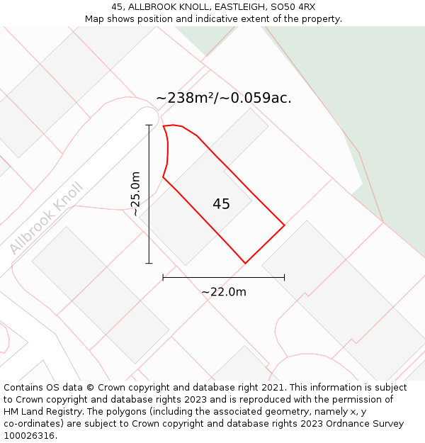 45, ALLBROOK KNOLL, EASTLEIGH, SO50 4RX: Plot and title map