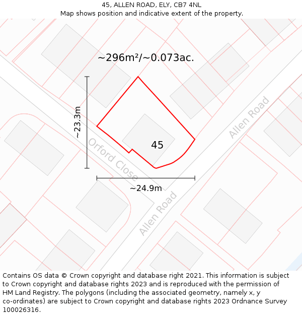 45, ALLEN ROAD, ELY, CB7 4NL: Plot and title map