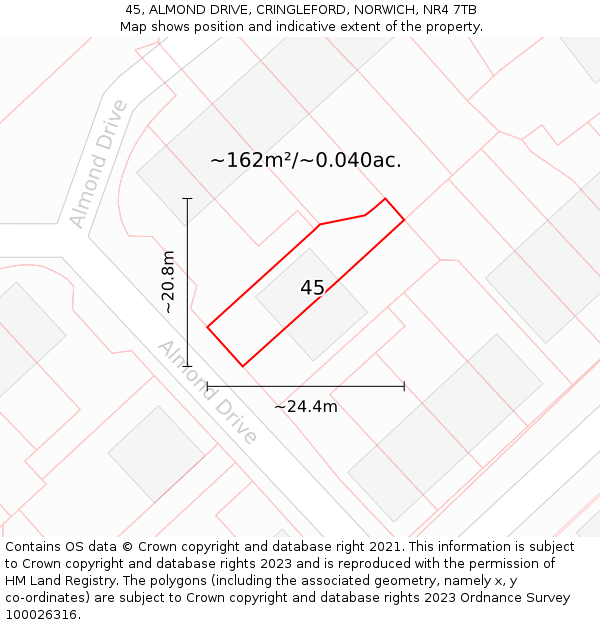 45, ALMOND DRIVE, CRINGLEFORD, NORWICH, NR4 7TB: Plot and title map