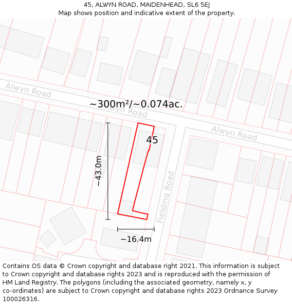 45, ALWYN ROAD, MAIDENHEAD, SL6 5EJ: Plot and title map