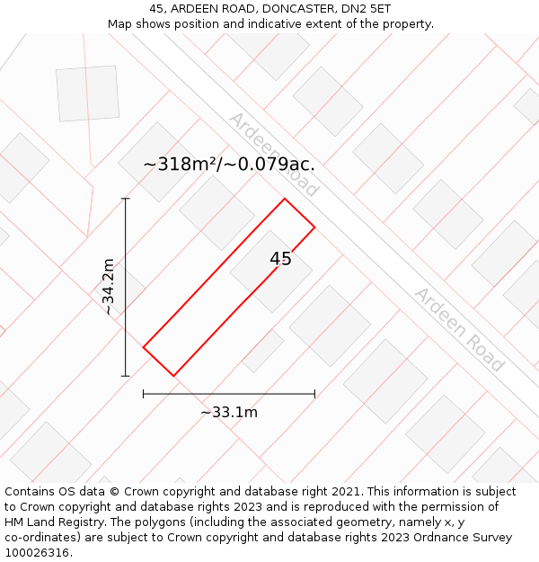 45, ARDEEN ROAD, DONCASTER, DN2 5ET: Plot and title map