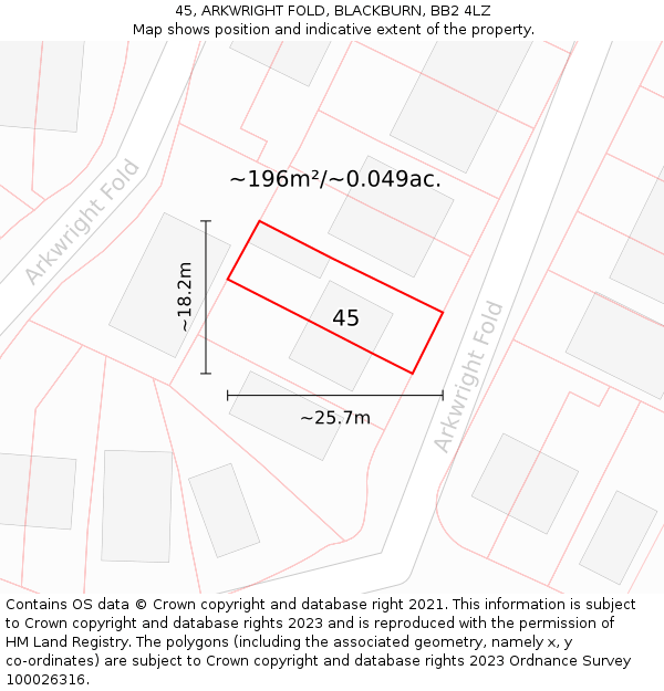 45, ARKWRIGHT FOLD, BLACKBURN, BB2 4LZ: Plot and title map