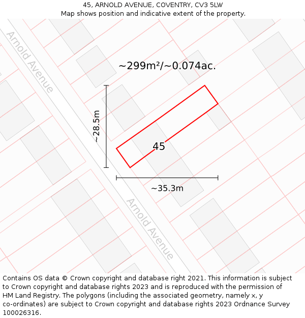 45, ARNOLD AVENUE, COVENTRY, CV3 5LW: Plot and title map