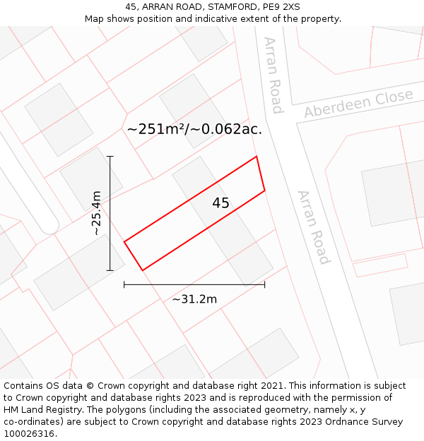 45, ARRAN ROAD, STAMFORD, PE9 2XS: Plot and title map