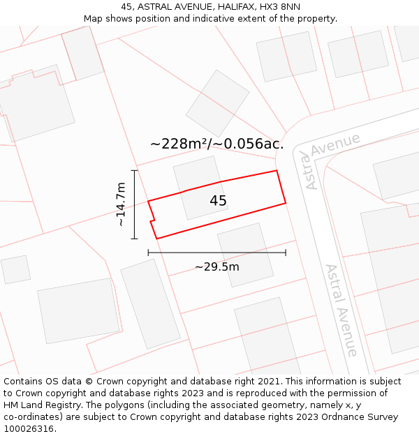 45, ASTRAL AVENUE, HALIFAX, HX3 8NN: Plot and title map