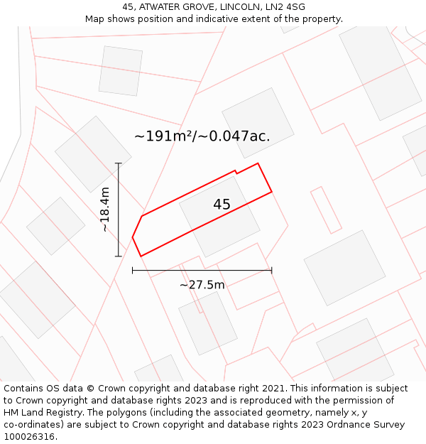 45, ATWATER GROVE, LINCOLN, LN2 4SG: Plot and title map
