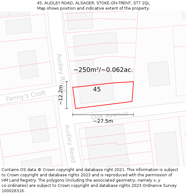 45, AUDLEY ROAD, ALSAGER, STOKE-ON-TRENT, ST7 2QL: Plot and title map