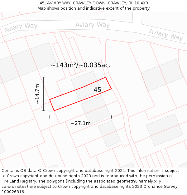 45, AVIARY WAY, CRAWLEY DOWN, CRAWLEY, RH10 4XR: Plot and title map