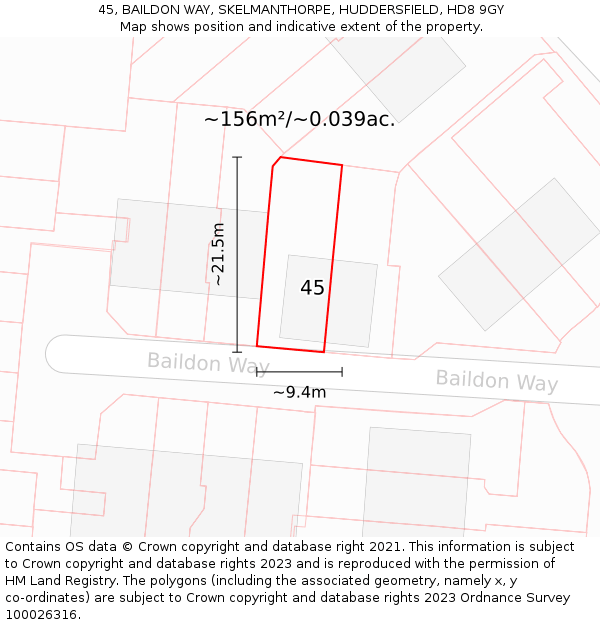 45, BAILDON WAY, SKELMANTHORPE, HUDDERSFIELD, HD8 9GY: Plot and title map