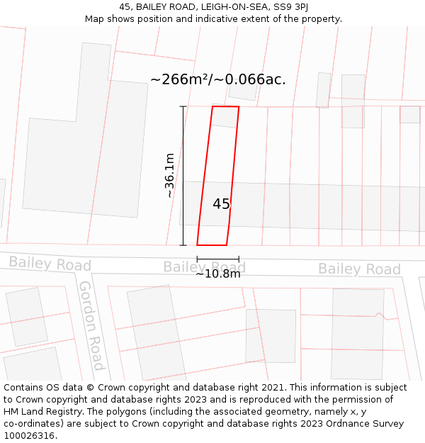 45, BAILEY ROAD, LEIGH-ON-SEA, SS9 3PJ: Plot and title map