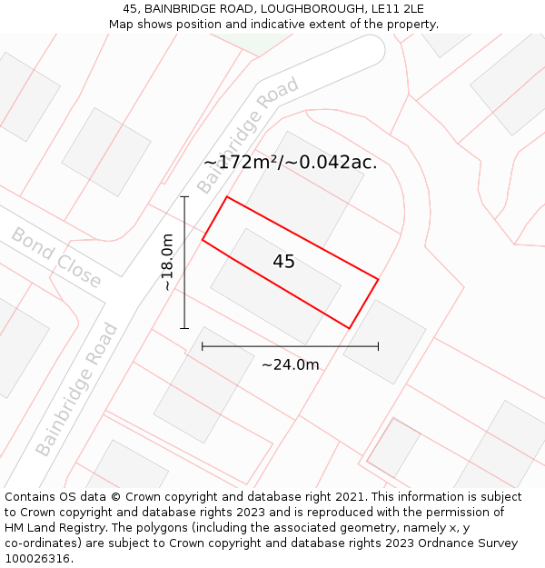 45, BAINBRIDGE ROAD, LOUGHBOROUGH, LE11 2LE: Plot and title map