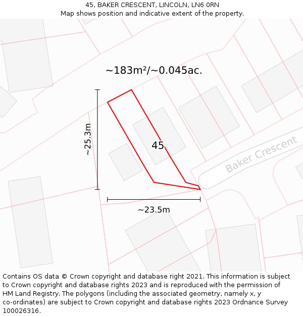 45, BAKER CRESCENT, LINCOLN, LN6 0RN: Plot and title map