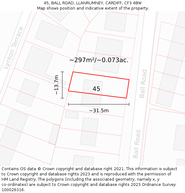 45, BALL ROAD, LLANRUMNEY, CARDIFF, CF3 4BW: Plot and title map