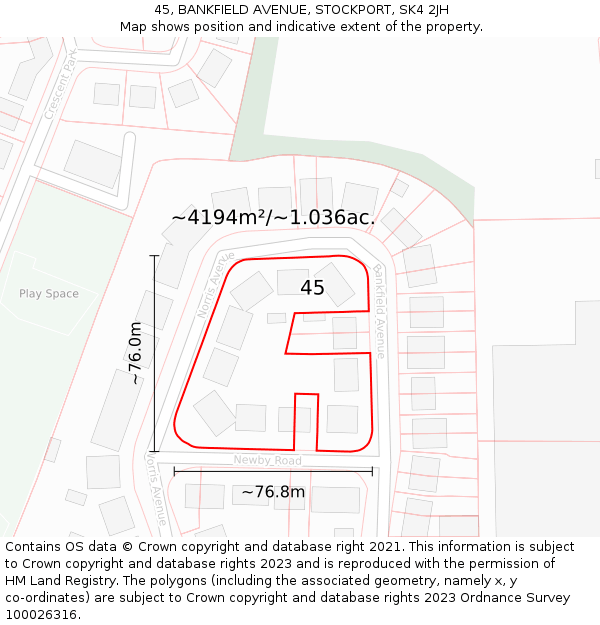 45, BANKFIELD AVENUE, STOCKPORT, SK4 2JH: Plot and title map
