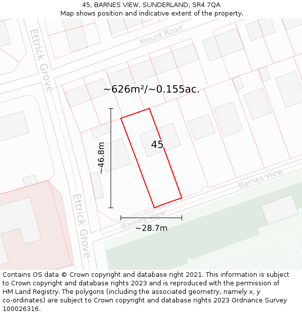 45, BARNES VIEW, SUNDERLAND, SR4 7QA: Plot and title map